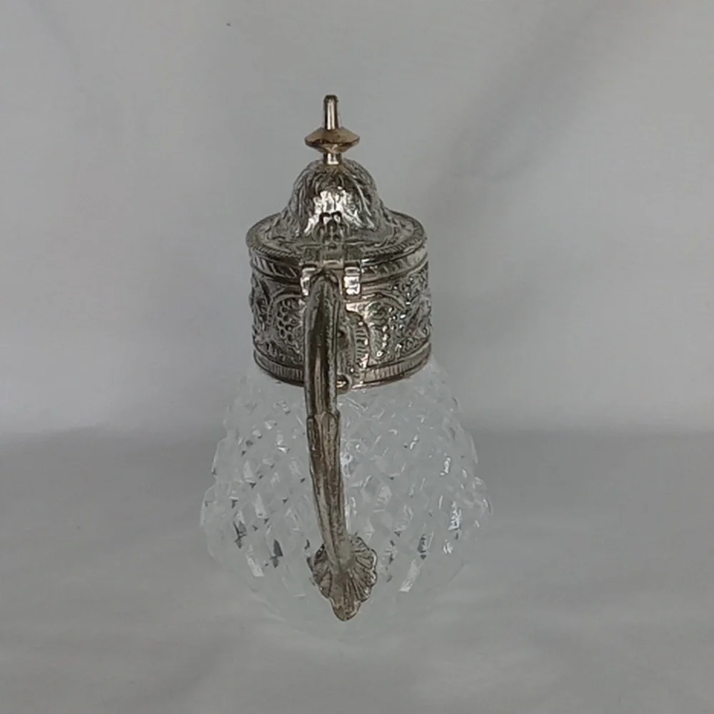 MCM Unique Lion's Head Diamond Cut Glass Syrup Liquid Pouring Creamer Pitcher